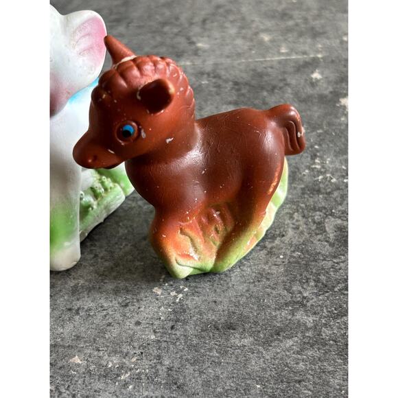 4 Vtg Squeaky Animal Toys Giraffe, Horse, Lamb and Elephant Trunk Up Rubber Toys - Picture 5 of 7